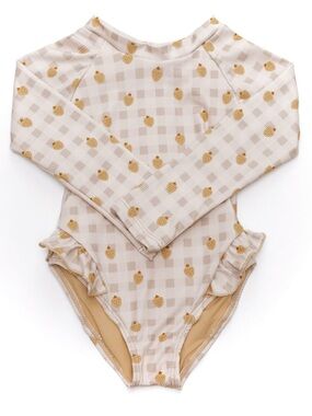 NWT Mrs Ertha Ariel's swimsuit cute strawberry UV 50+ 5 years beige neutral